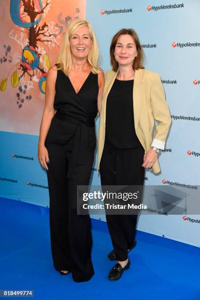 Judith Milberg and Christiane Paul attend the exhibition opening 'Judith Milberg: Aus der Mitte' at HypoVereinsbank Charlottenburg on July 18, 2017...