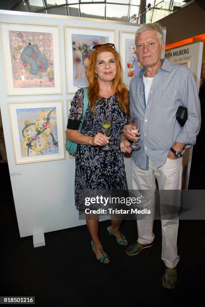 Claudia Wenzel and her husband Ruediger Joswig attend the exhibition opening 'Judith Milberg: Aus der Mitte' at HypoVereinsbank Charlottenburg on...