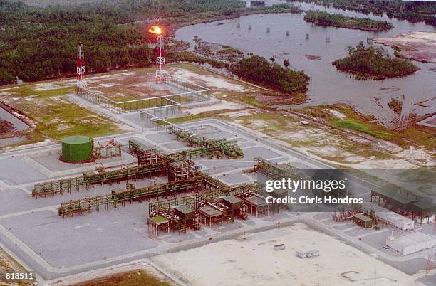 Shell owned pumping site in the Niger Delta region of Nigeria is shown March 27, 2001. The US Supreme court cleared the way March 26, 2001 for the...