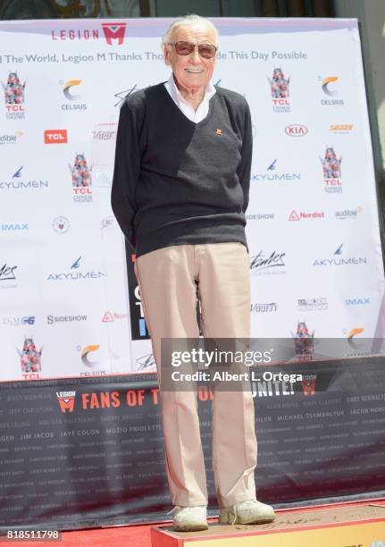 Comic Book Icon Stan Lee is inducted with a hand and footprint ceremony held at TCL Chinese Theatre IMAX on July 18, 2017 in Hollywood, California.