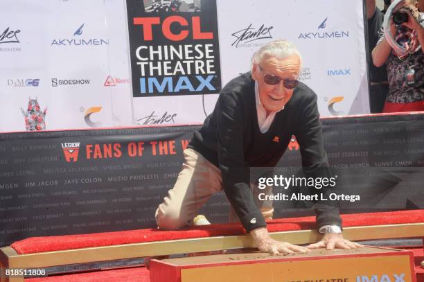 Comic Book Icon Stan Lee is inducted with a hand and footprint ceremony held at TCL Chinese Theatre IMAX on July 18, 2017 in Hollywood, California.