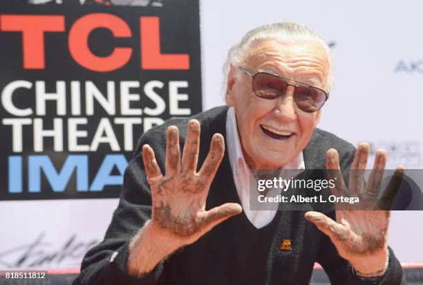 Comic Book Icon Stan Lee is inducted with a hand and footprint ceremony held at TCL Chinese Theatre IMAX on July 18, 2017 in Hollywood, California.