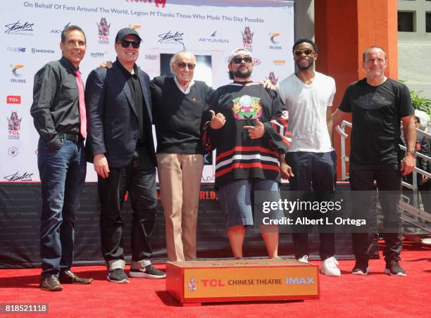 Todd McFarlane, Kevin Feige, Stan Lee, Kevin Smith, Chadwick Boseman and Clark Gregg at Stan Lee Hand And Footprint Ceremony held at TCL Chinese...