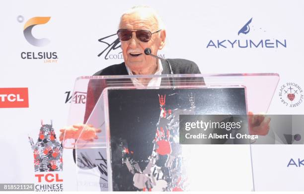 Comic Book Icon Stan Lee inducted with a Hand And Footprint Ceremony held at TCL Chinese Theatre IMAX on July 18, 2017 in Hollywood, California.