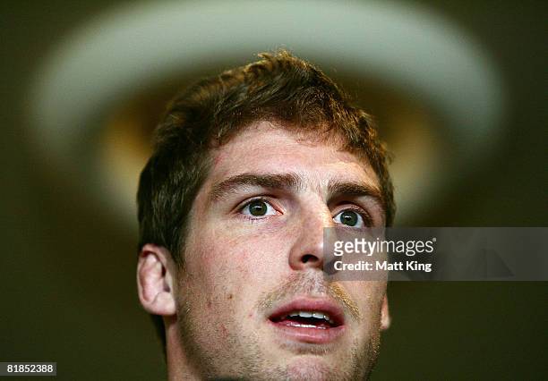 Dan Vickerman speaks to the media during an Australian Wallabies media session at the Manly Pacific Hotel on July 8, 2008 in Sydney, Australia.