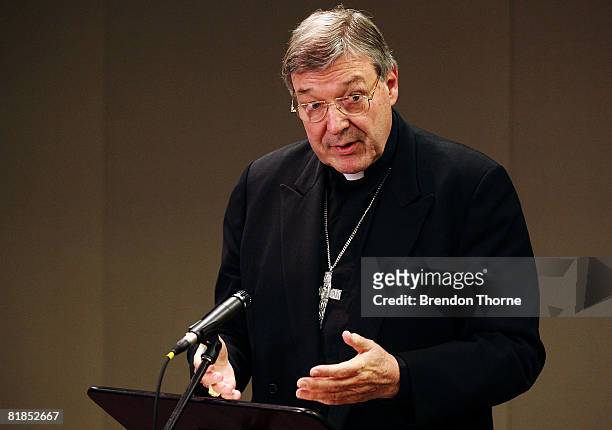 The Archbishop Of Sydney, Cardinal George Pell addresses the media during a press conference ahead of World Youth Day Sydney 08, at the Polding...