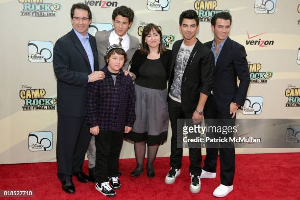 Gary Marsh, Nick Jonas, Frankie Jonas, Carolina Lightcap, Joe Jonas and Kevin Jonas attend Disney Channel Hosts "Camp Rock 2: The Final Jam" at Alice...