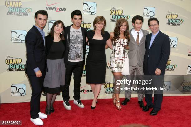 Kevin Jonas, Carolina Lightcap, Joe Jonas, Anne Sweeney, Demi Novato, Nick Jonas and Gary Marsh attend Disney Channel Hosts "Camp Rock 2: The Final...