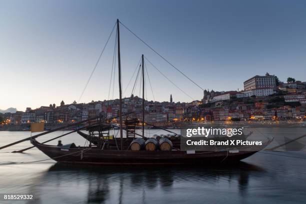 rabelo boats in the ribera riverside area of porto - rabelo boat stock pictures, royalty-free photos & images