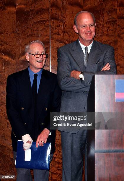 Actor Paul Newman and Chase Manhattan Corporation Chairman Walter Shipley during a press conference in New York on November 18, 1999 where it was...