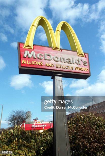 McDonald's famous golden arches catches sunlight March 14, 2001 at one of it's chain restaurants in Boston MA. Hamburger giant McDonald's Corp....