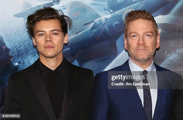 Singer/actor Harry Styles and actor/director Kenneth Branagh attend the "DUNKIRK" New York premiere at AMC Lincoln Square IMAX on July 18, 2017 in...