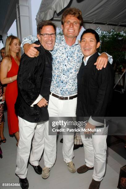 Richard Ziegelasch, Anthony Shriver and Ricky Tam attend Third Annual Best Buddies Hamptons Gala at Private Residence on August 21, 2010 in...