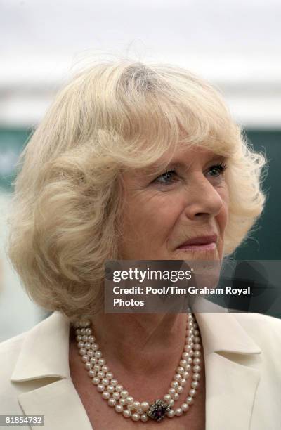 Camilla, Duchess of Cornwall visits the RHS Hampton Court Flower Show, Hampton Court on July 7, 2008 in London, England.