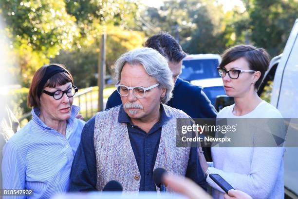 Maryan Herffernan and John Ruszczyk, father of Justine Damond, brother John Ruszczyk and Katarina Ruszczyk arrive to speak to the media outside their...