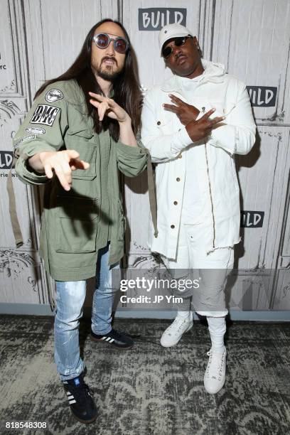 Steve Aoki and Mase attend the Steve Aoki and BUILD Series DIM MAK Collection SS18 'PARADISE FOUND' runway show and 'KOLONY' album release event at...