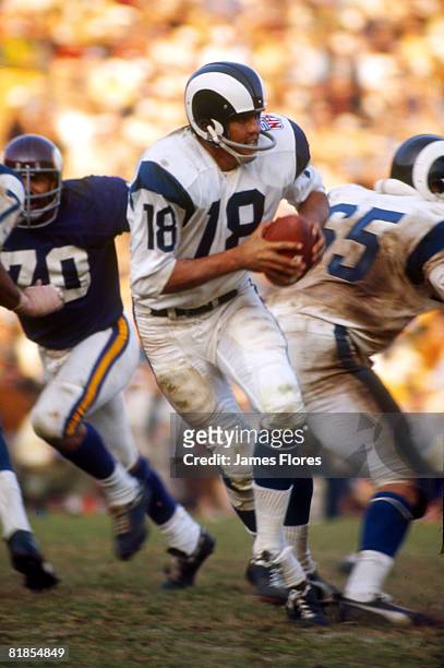Los Angeles Rams quarterback Roman Gabriel drops back to pass in 23-20 loss to the Minnesota Vikings in the 1969 NFL Western Conference Playoff on .