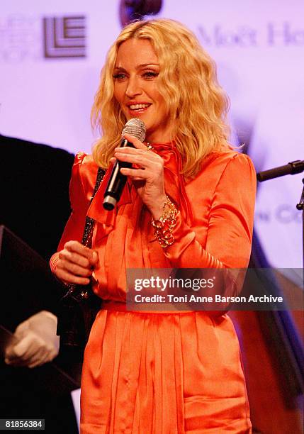 Singer Madonna onstage during amfAR's Cinema Against AIDS 2008 benefit held at Le Moulin de Mougins during the 61st International Cannes Film...