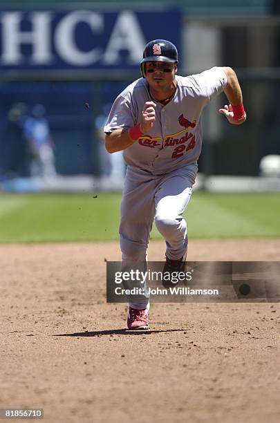 Rick Ankiel of the St. Louis Cardinals runs the bases during the game against the Kansas City Royals at Kauffman Stadium in Kansas City, Missouri on...