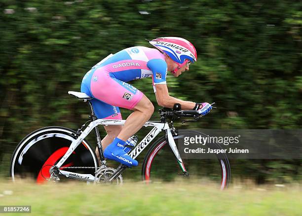 Damiano Cunego of Italy and team Lampre in action during the first time trail of the 2008 Tour de France on July 8, 2008 in Cholet, France.