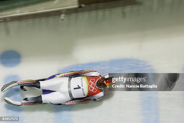 Luge: 2006 Winter Olympics, Germany Georg Hackl in action during Singles Run 1 at Cesana Pariol, Cesana, Italy 2/11/2006