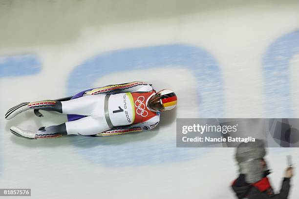 Luge: 2006 Winter Olympics, Germany Georg Hackl in action during Singles Run 1 at Cesana Pariol, Cesana, Italy 2/11/2006