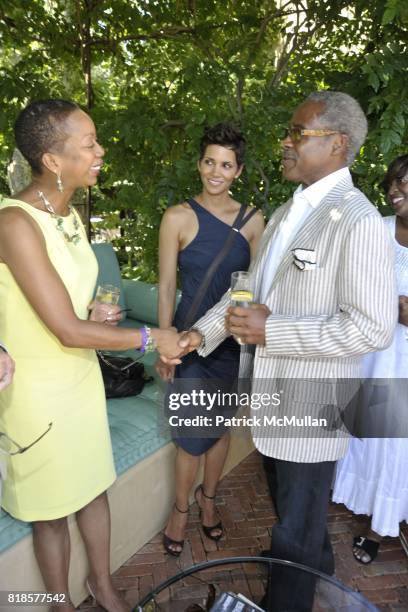 Avis Frazier-Thomas, Halle Berry and Ed Lewis attend Halle Berry, Ronald Perelman and REVLON host a luncheon for The JENESSE CENTER at Private...