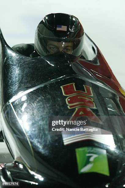 Bobsleigh: 2006 Winter Olympics, Closeup of USA Todd Hays and Pavle Jovanovic in action during Two Man Heat 2 at Cesana Pariol, Cesana, Italy...