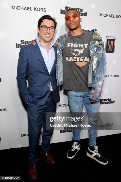 Sports Illustrated editor in chief Chris Stone and Sports Illustrated Fashionable 50 honoree Russell Westbrook at Sports Illustrated 2017 Fashionable...