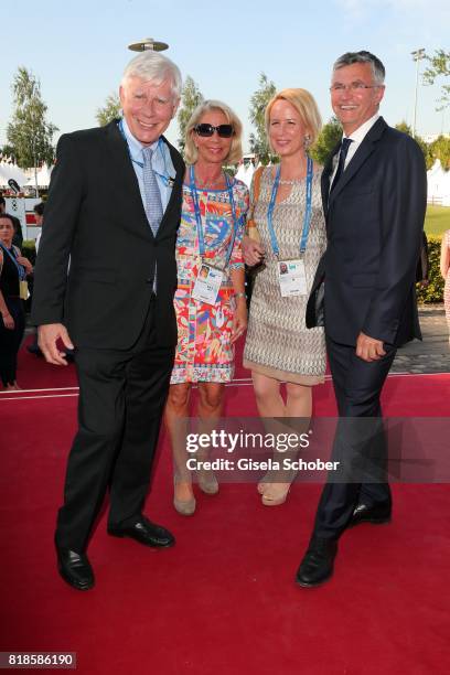 Paul Schockemoehle and his wife Bettina Schockemoehle and Julia Becker and her husband Otto Becker during the media night of the CHIO 2017 on July...