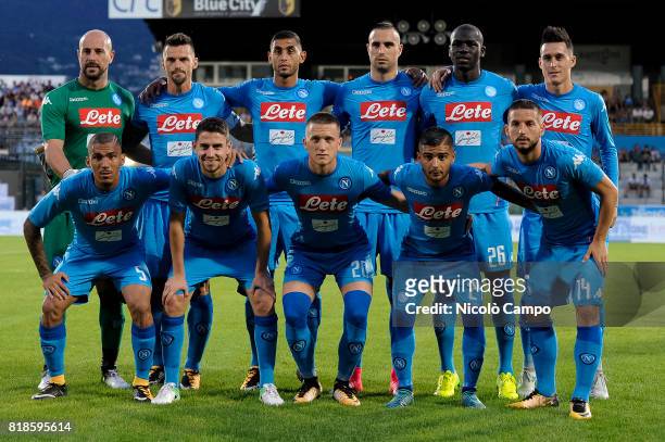The starting eleven of SSC Napoli pose for a photo prior to the pre-season friendly football match between Carpi FC and SSC Napoli.