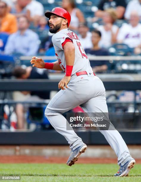 Matt Carpenter of the St. Louis Cardinals in action against the New York Mets at Citi Field on July 17, 2017 in the Flushing neighborhood of the...