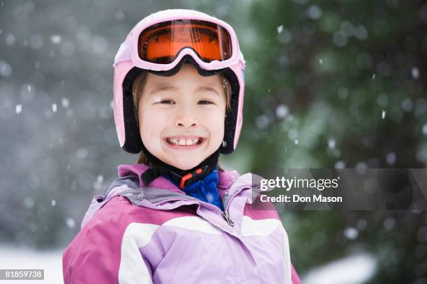 asian girl wearing ski gear in snow - ski goggles stock pictures, royalty-free photos & images