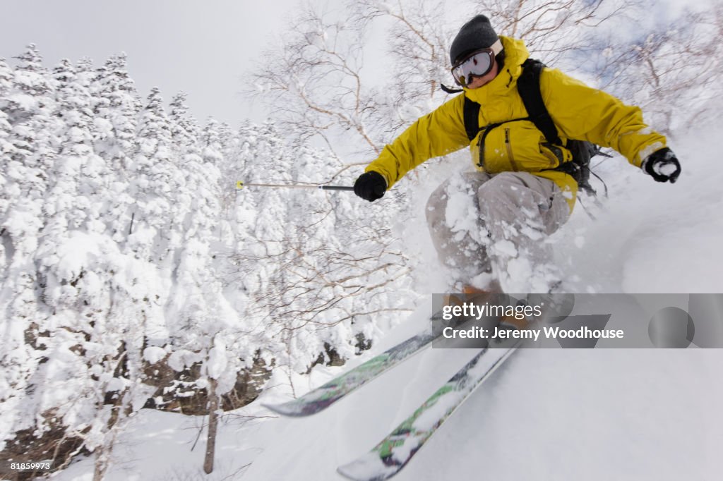 Asian woman skiing