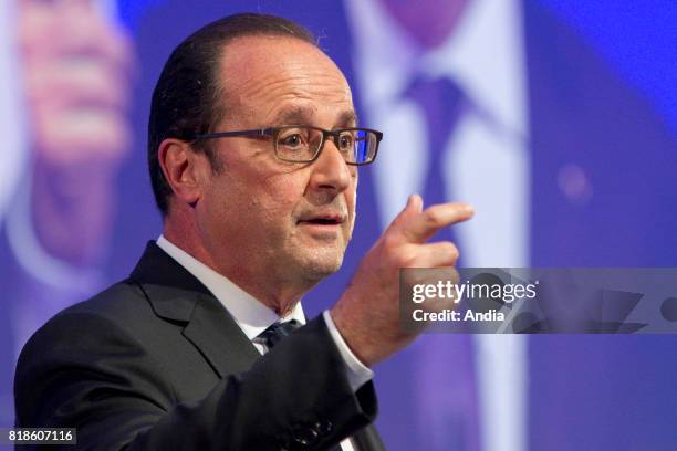 Angers , on : President of the French Republic Francois Hollande during his speech at the President of the Connected Objects City. Cite de l'Objet...