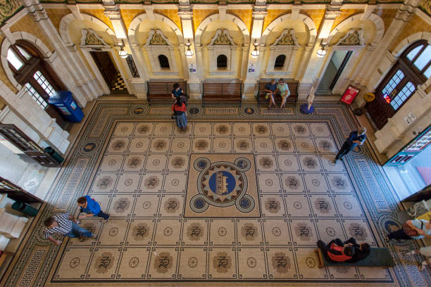 Dunedin, city of the Otago Region, in the South Island. Interior of the Edwardian-style station.