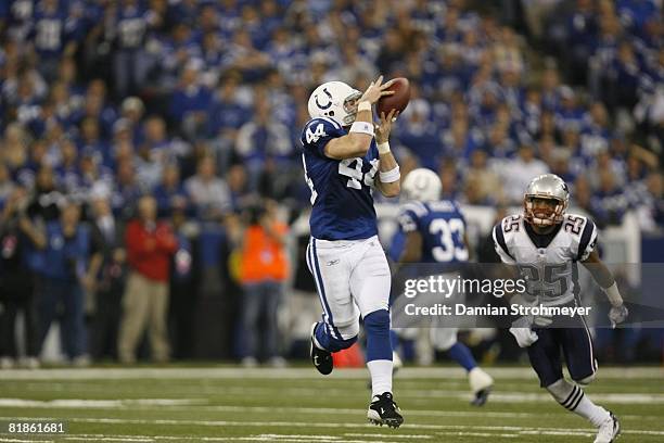 Football: AFC Playoffs, Indianapolis Colts Dallas Clark in action, making catch vs New England Patriots, Indianapolis, IN 1/21/2007