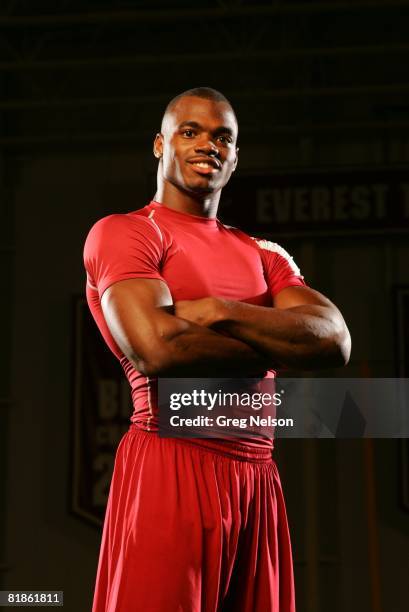 Football: Portrait of NFL prospect and former Oklahoma player Adrian Peterson at Everest Training Center, Norman, OK 4/13/2007