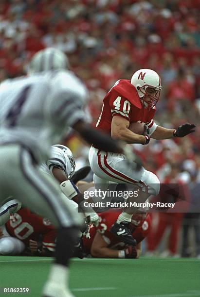 College Football: Nebraska Cory Schlesinger in action, rushing vs Kansas State, Lincoln, NE