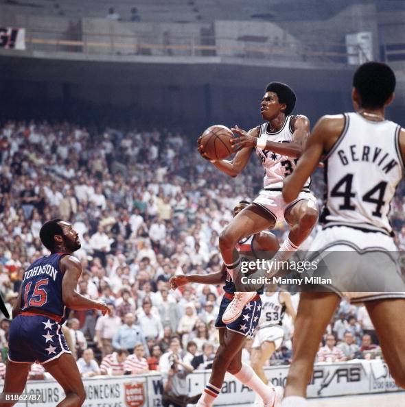 NBA Playoffs, San Antonio Spurs Larry Kenon in action, layup vs... News