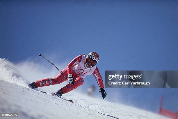 Alpine Skiing: 1998 Winter Olympics, USA Picabo Street in action during Women's Super G at Happo One Resort, Hakuba, Japan 2/11/1998