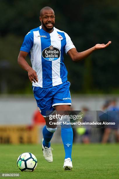 Sidnei Rechel of Deportivo de La Coruna runs with the ball during the pre-season friendly match between Cerceda and Deportivo de La Coruna at O Roxo...