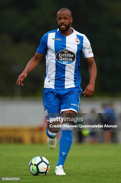 Sidnei Rechel of Deportivo de La Coruna runs with the ball during the pre-season friendly match between Cerceda and Deportivo de La Coruna at O Roxo...