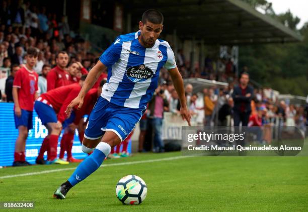 Juanfran Moreno of Deportivo de La Coruna in action during the pre-season friendly match between Cerceda and Deportivo de La Coruna at O Roxo Stadium...