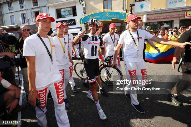 Michael Matthews of Australia riding for Team Sunweb celebrates after winning stage 16 of the 2017 Le Tour de France, a 165km stage from Le...