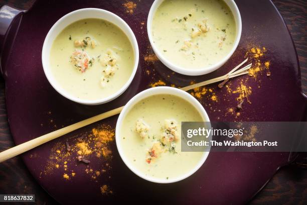 Coconut Milk Soup with Lobster in bowls shot on July 5th, 2016 in Washington DC.