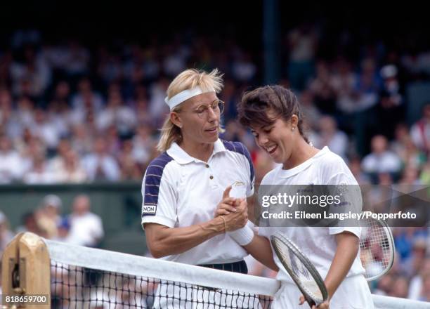 Martina Navratilova and Jennifer Capriati of the USA, following Capriati's quarter-final victory in the women's singles at the Wimbledon Lawn Tennis...