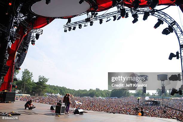 Mike Gordon and Trey Anastasio perform on the Odeum Stage during the Rothbury Music Festival 08 on July 6, 2008 in Rothbury, Michigan.