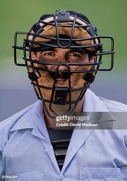 portrait of baseball umpire wearing protective face mask. - baseball umpire fotografías e imágenes de stock