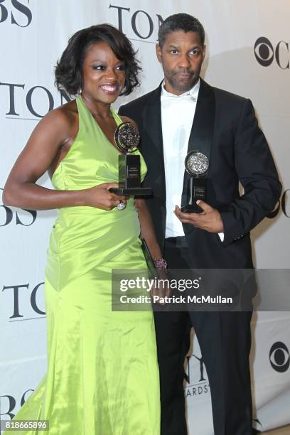 Viola Davis and Denzel Washington attend 64th ANNUAL TONY AWARDS Red Carpet Arrivals at Radio City Music Hall on June 13, 2010 in New York City.